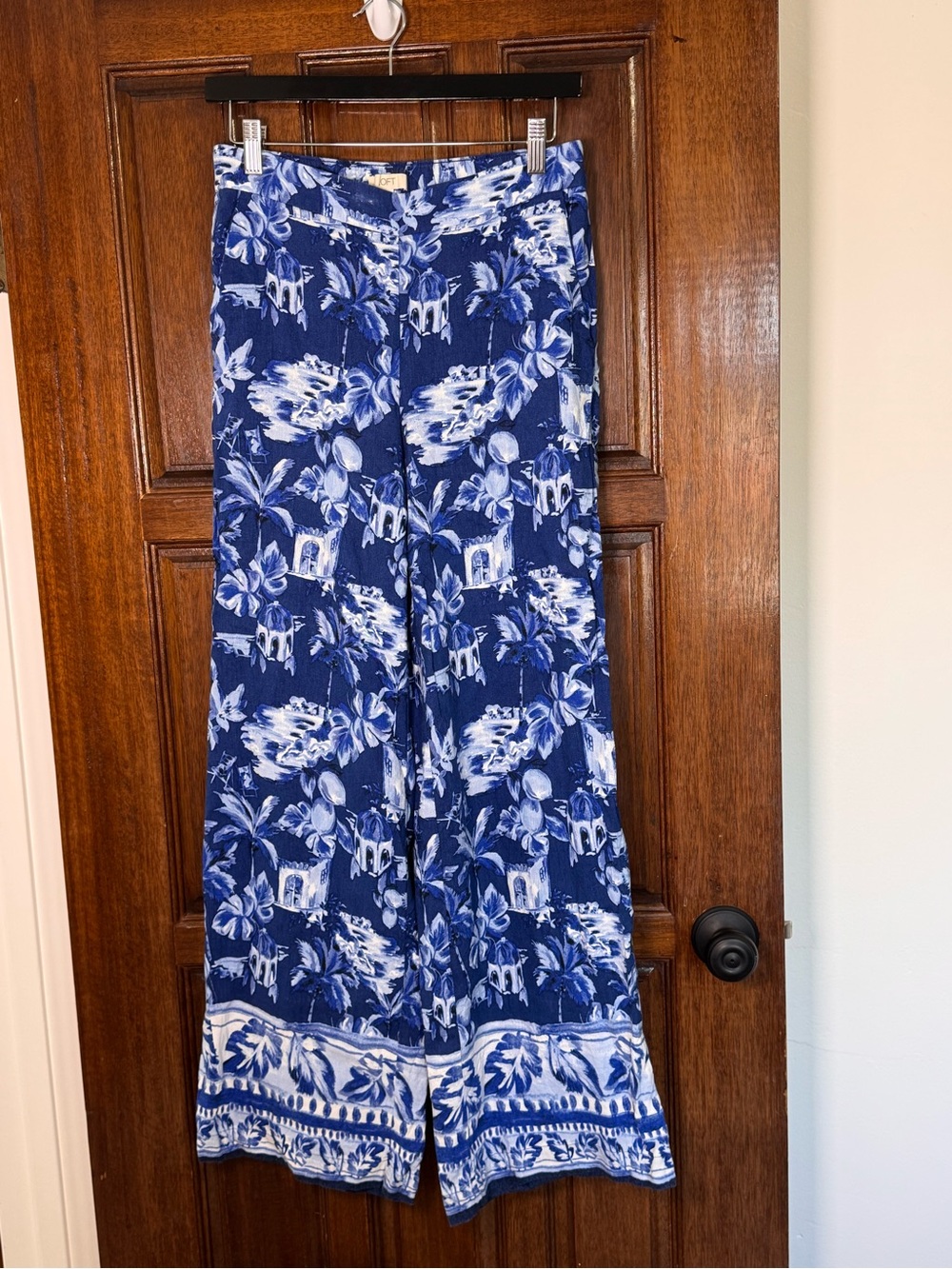 LOFT Blue and White Wide-Leg Floral Jumpsuit Pants